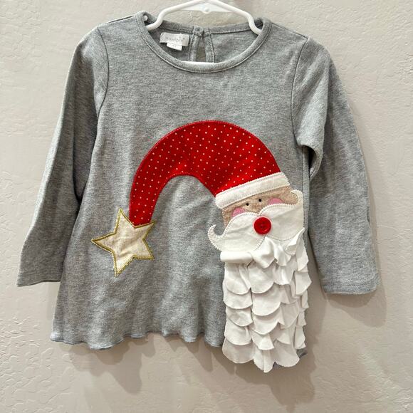 Mud Pie Christmas Santa Appliqué Long Sleeve Shirt - Picture 1 of 9